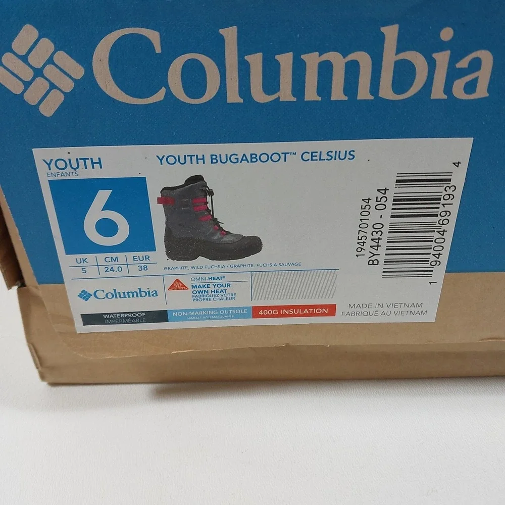 Columbia Youth Snow Boots Waterproof Winter Gray Pink Black Size 6 Bugaboot‎